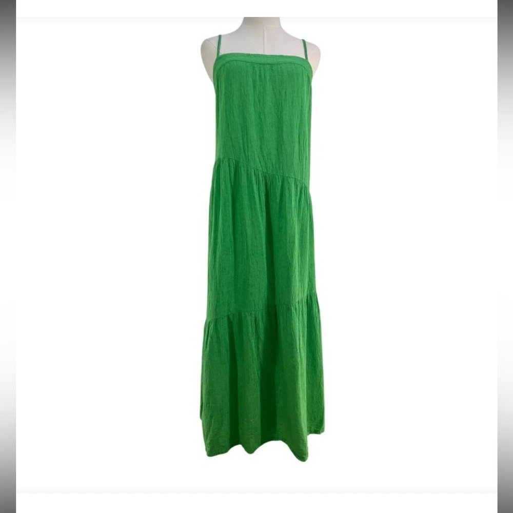 Sim & Sam Green Tiered Linen Blend Maxi Sundress with Adj Spaghetti Straps - Picture 9 of 10